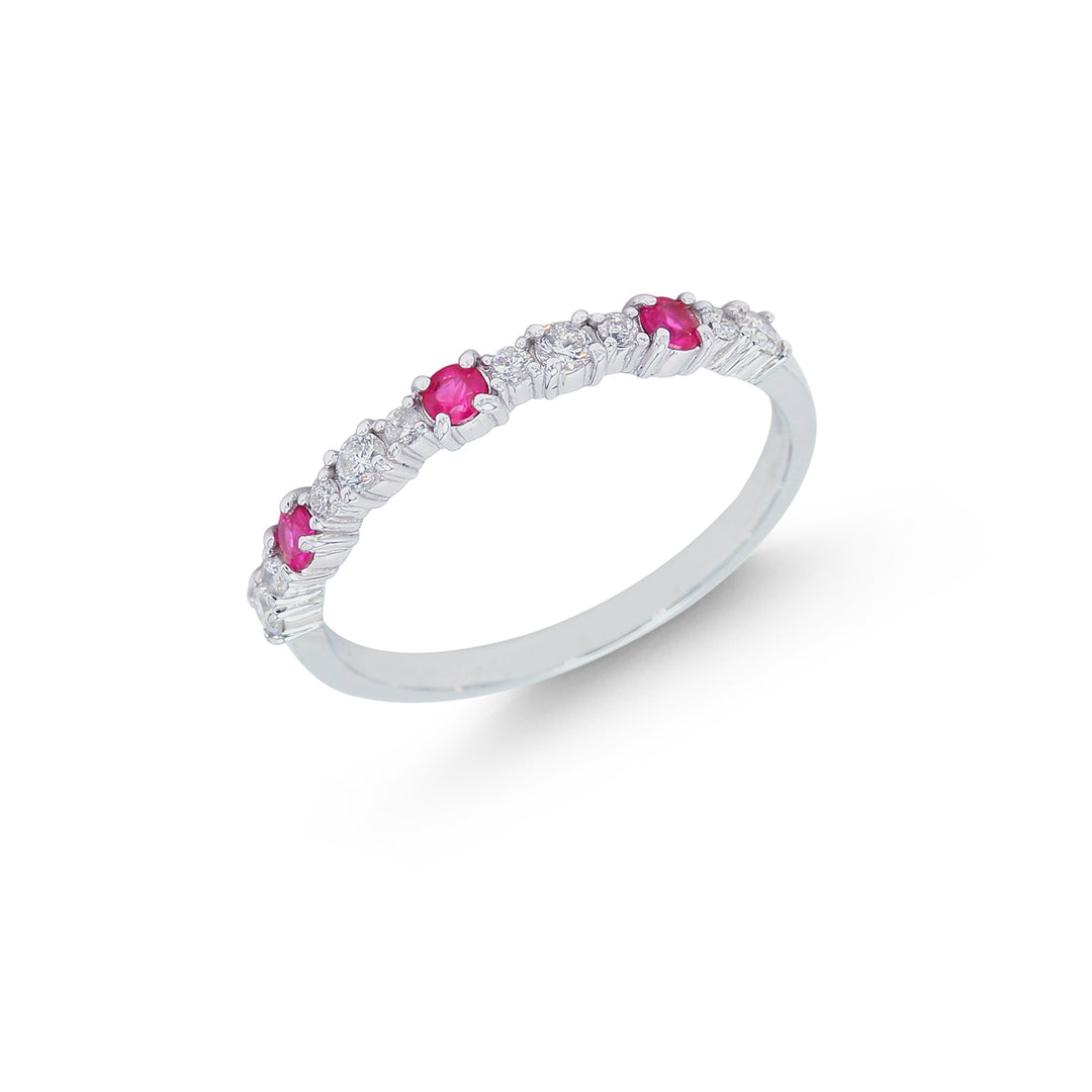 0.20Ct SI-GH Diamond Ring with Ruby in 18K White Gold