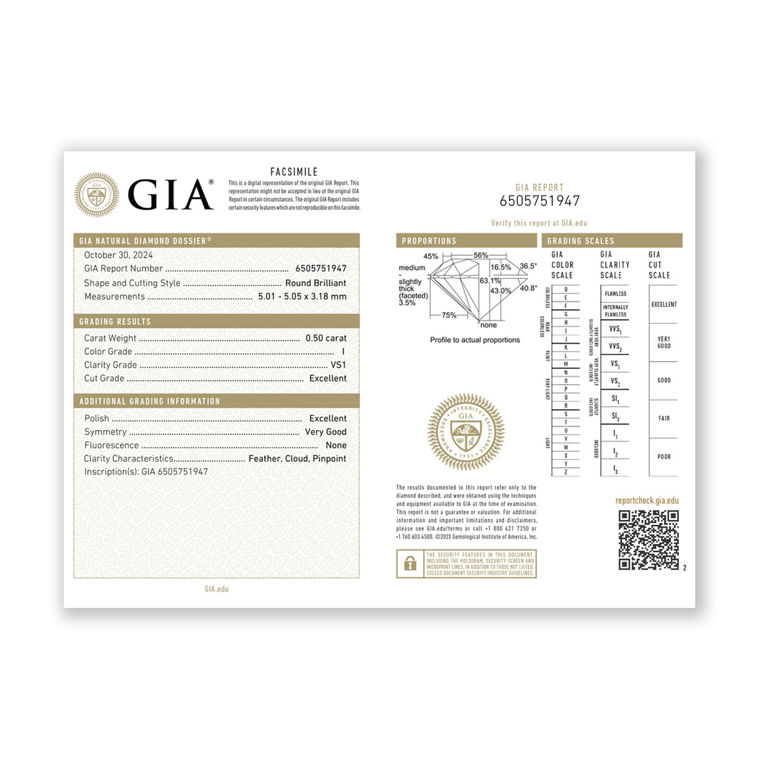 0.50CTW VS1/I GIA Certified Diamond Solitaire Ring in 18K White Gold