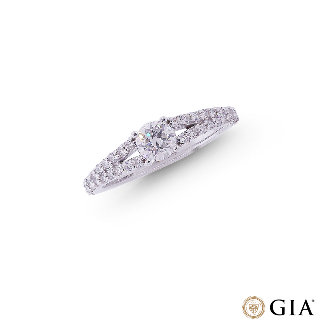 0.95Ct VVS1/E GIA Certified Diamond Solitaire Ring in 18K White Gold