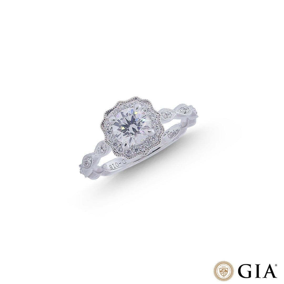 0.88Ct VVS1/E GIA Certified Diamond Solitaire Ring in 18K White Gold