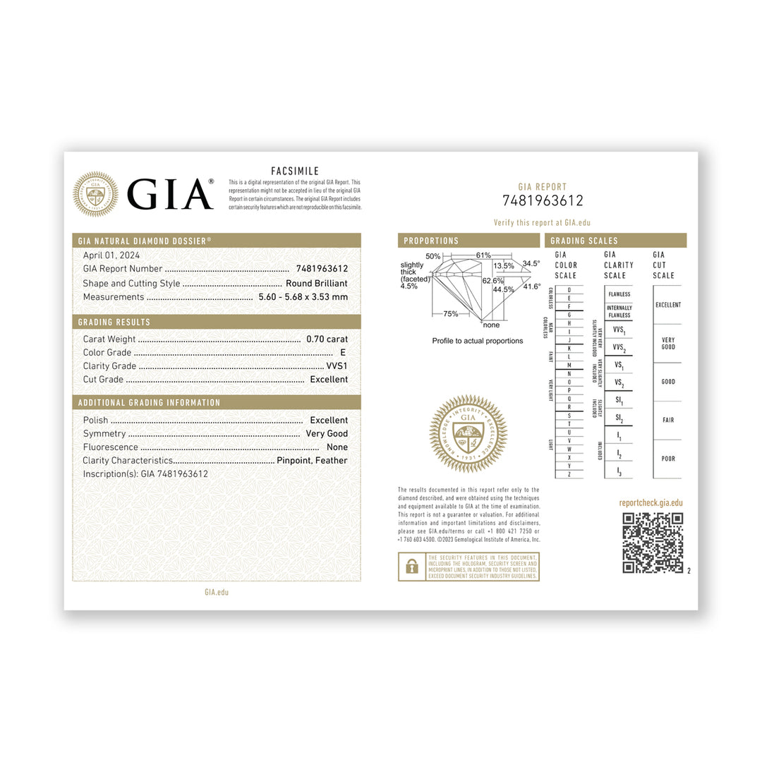 0.70CTW VVS1/E GIA Certified Diamond Solitaire Ring in 18K Gold