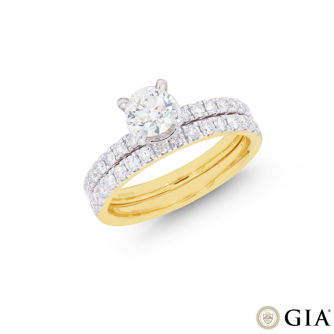1.45CTW SI2/H GIA Certified Diamond Ring Set in 18K Gold