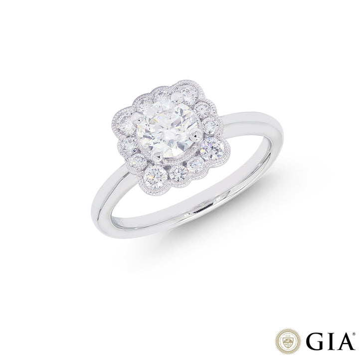 1.10CTW VS1/F GIA Certified Diamond Ring in 18K White Gold