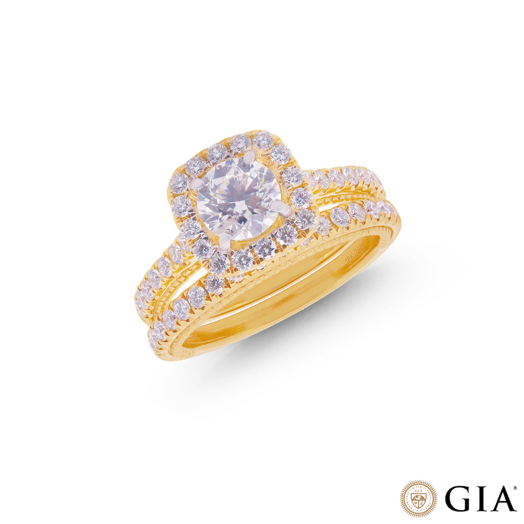 1.73CTW VS2/E GIA Certified Diamond Ring Set  in 18K Gold