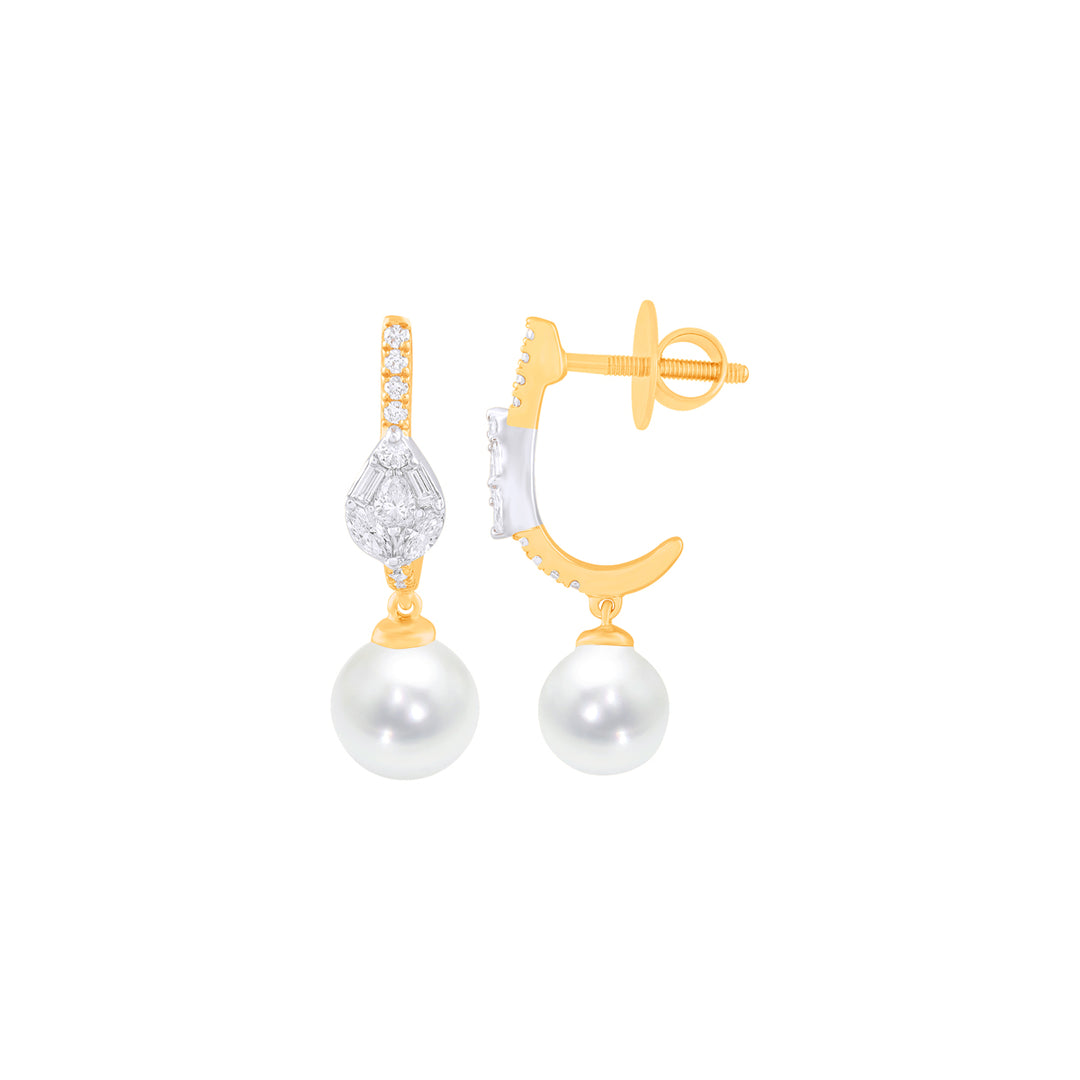 0.44Ct VVS/FG Diamond Earrings With Pearl in 18K Gold