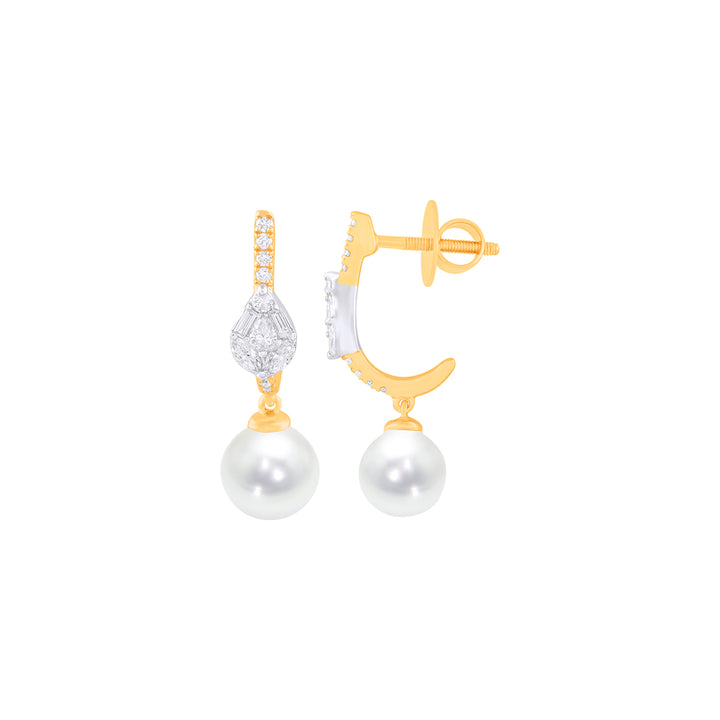 0.44Ct VVS/FG Diamond Earrings With Pearl in 18K Gold