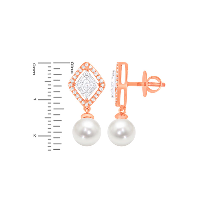 0.60Ct VVS/FG Diamond Earrings With Pearl in 18K Rose Gold