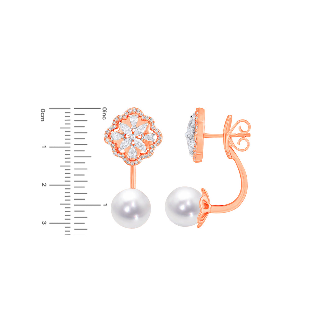 1.00Ct VVS/FG Diamond Earrings With Pearl in 18K Rose Gold