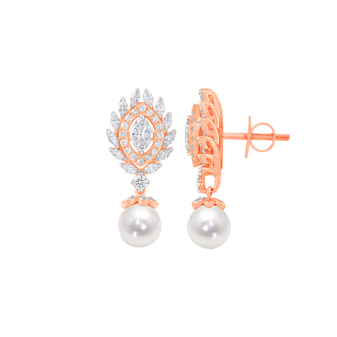 1.24Ct VVS/FG Diamond Earrings With Pearl in 18K Rose Gold