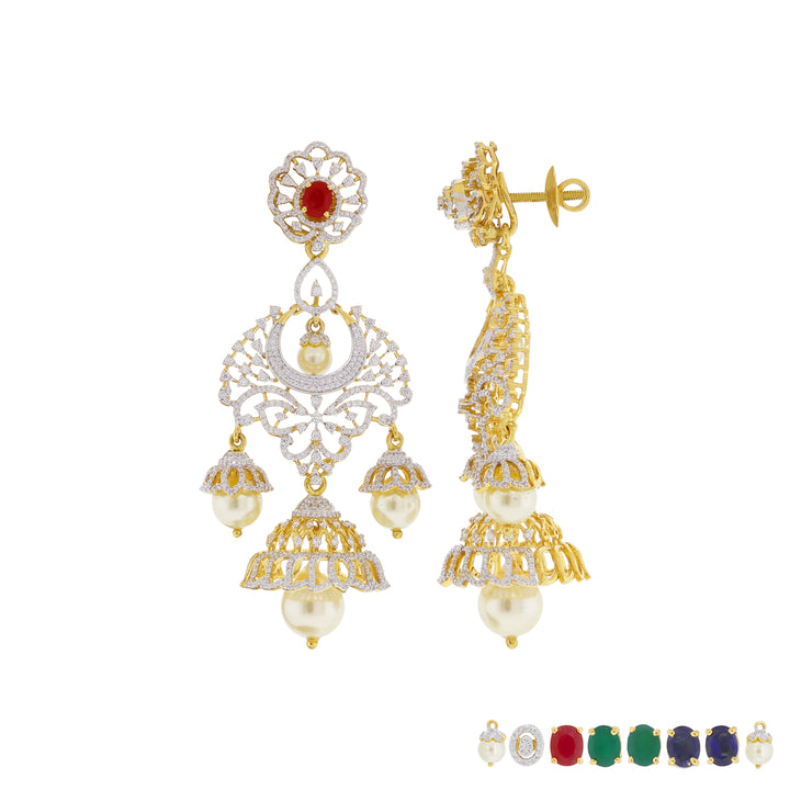 2.89Ct VVS/EF Diamond Jhumkha with Changeable Gemstone in 18K Gold