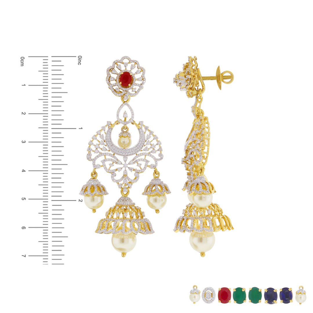2.89Ct VVS/EF Diamond Jhumkha with Changeable Gemstone in 18K Gold