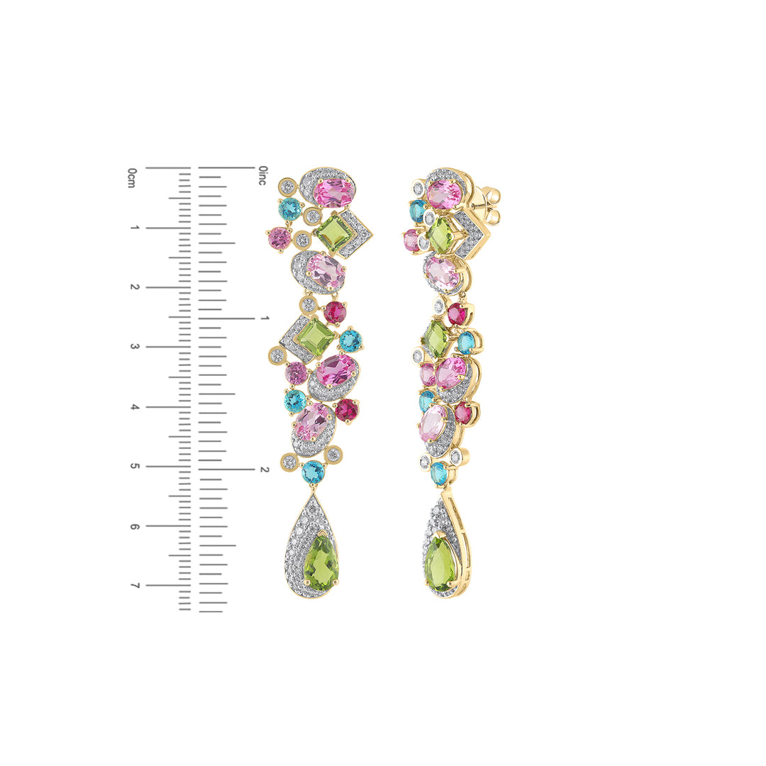 2.09Ct VS/HI Diamond Long Earrings With Gemstones in 18K Gold