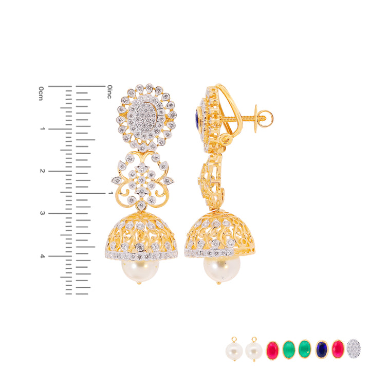 2.27Ct VVS/EF Diamond Jumkha with Changeable Gemstones in 18K Gold