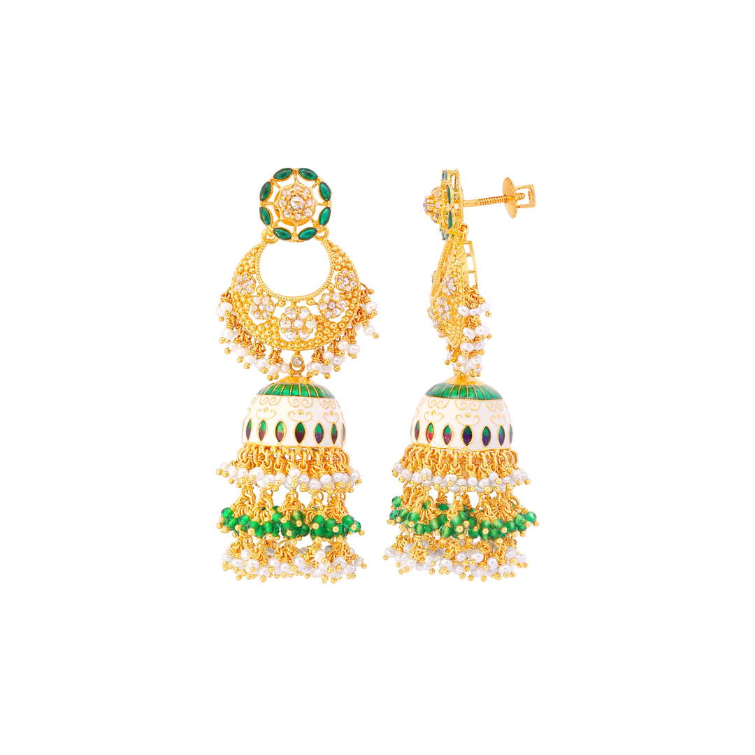 1.24CTW Rose Cut Diamond Minakari Jhumkha With Gemstones in 22K Gold