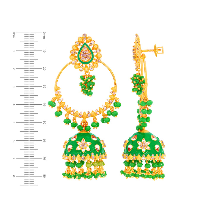 3.99CTW Rose Cut Diamond Minakari Chandbali With Gemstones in 22K Gold