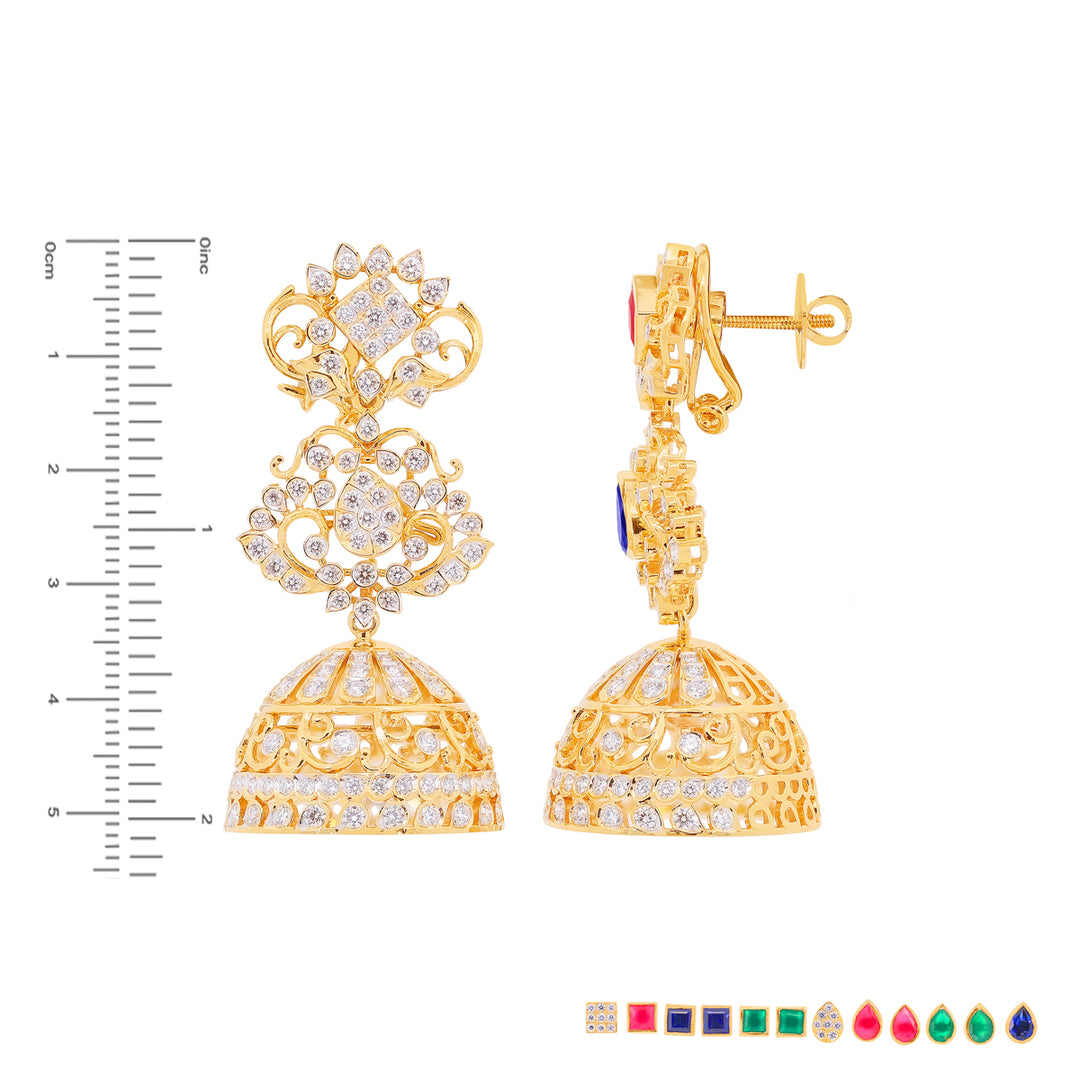 4.43Ct VVS/EF Diamond Jumkha with Changeable Gemstones in 18K Gold