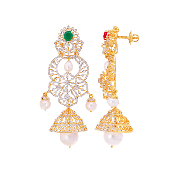 3.15Ct VVS/EF Diamond Jhumkha With Changeable Gemstones in 18K Gold