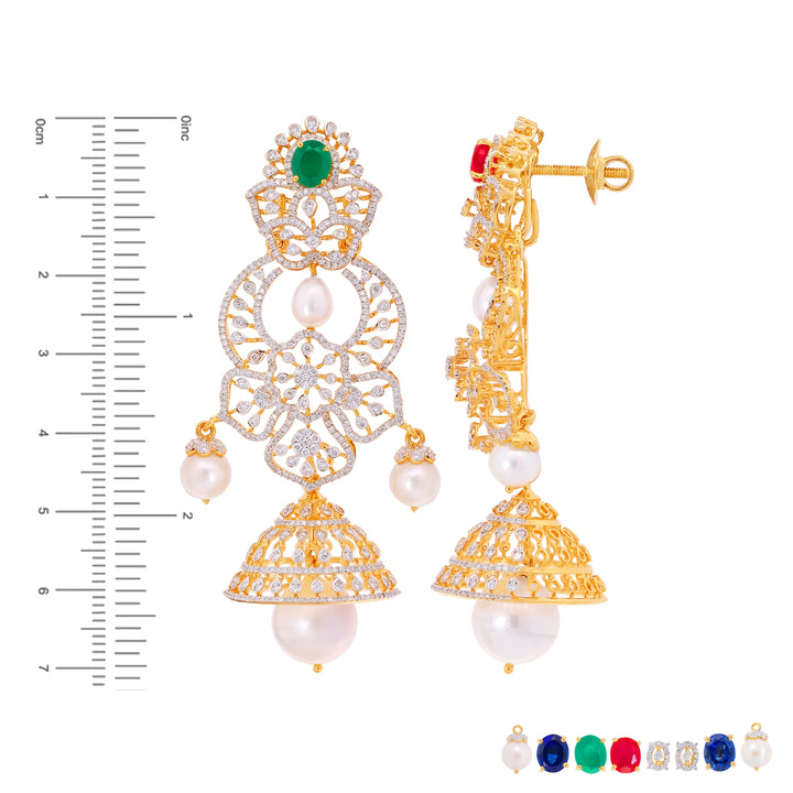 3.15Ct VVS/EF Diamond Jhumkha With Changeable Gemstones in 18K Gold