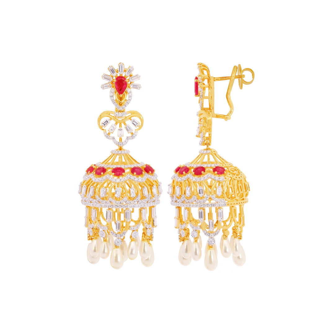 5.02Ct VVS/FG Diamond Jhumkha With Gemstones in 18K Gold