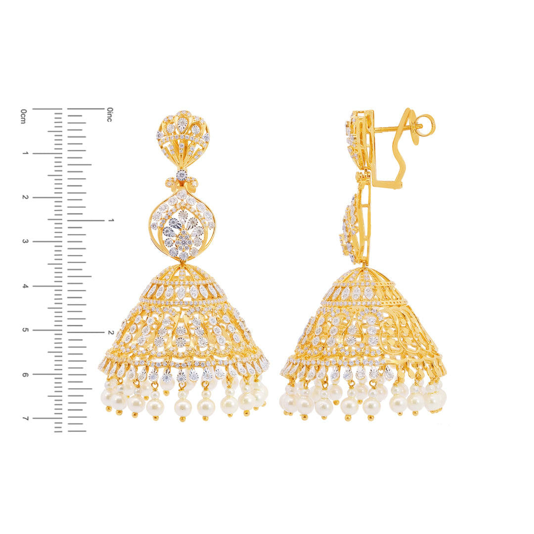 4.40Ct VVS/FG Diamond Jhumkha With Pearl in 18K Gold