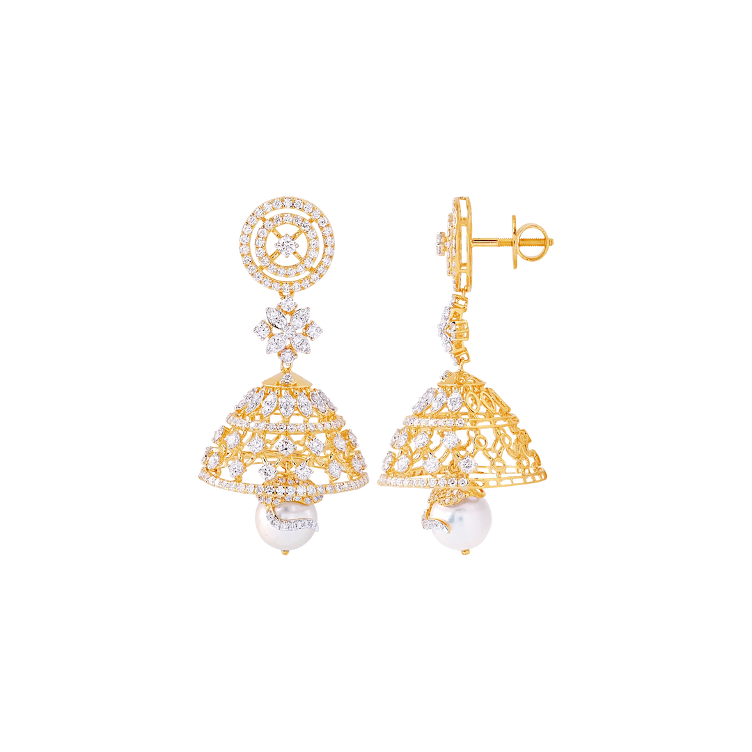 3.42Ct VVS/FG Diamond Jumkha With Gemstones in 18K Gold