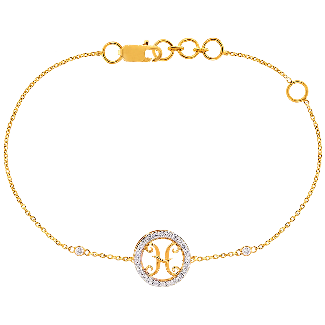 0.22Ct VVS/FG Diamond Pisces Zodiac Bracelet in 18K Gold