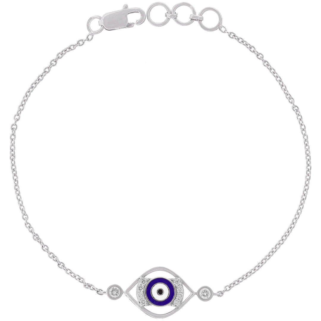 0.16Ct VVS/FG Diamond Evil Eye Bracelet in 18K White Gold