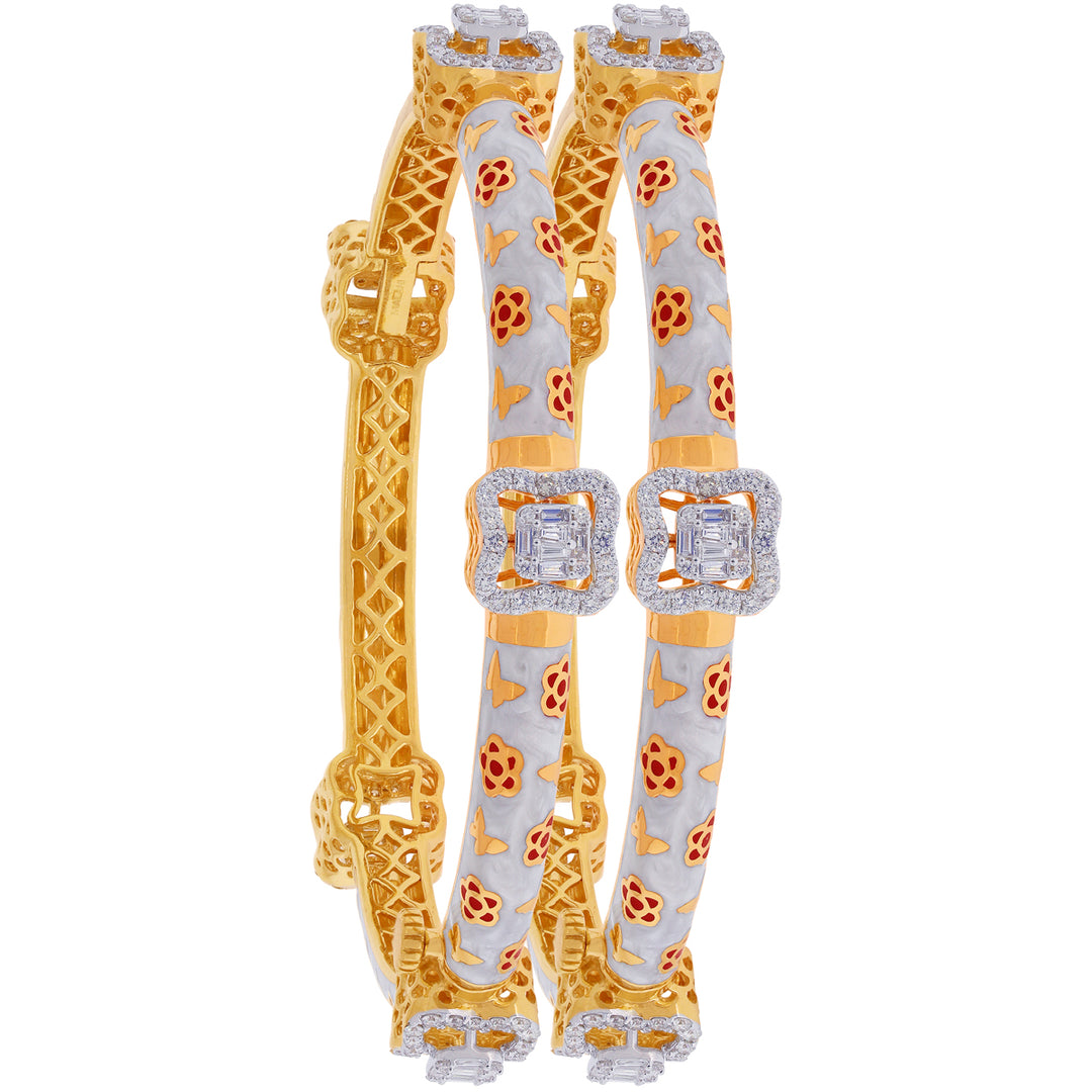3.43Ct VVS/FG Diamond Set of 2pcs Bangle with Minakari in 18K Gold