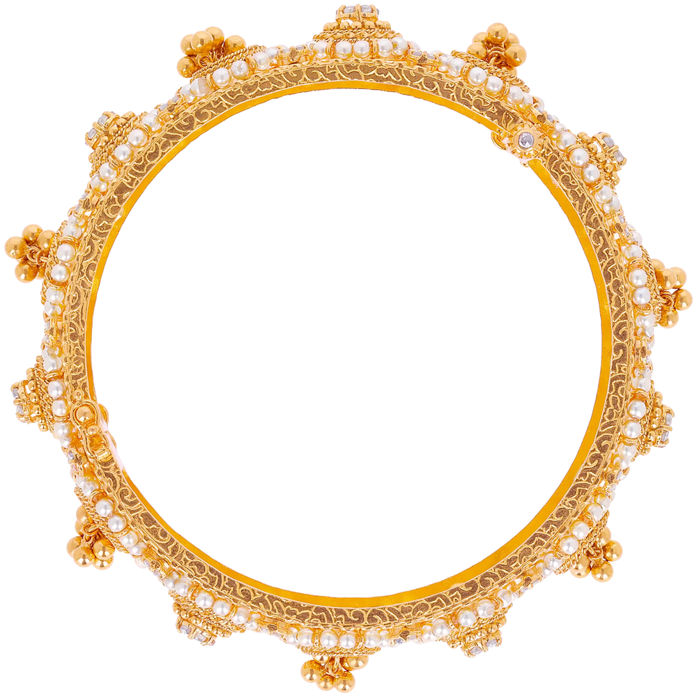 3.04CTW Rose Cut Diamond Openable Kara With Pearl in 22K Gold