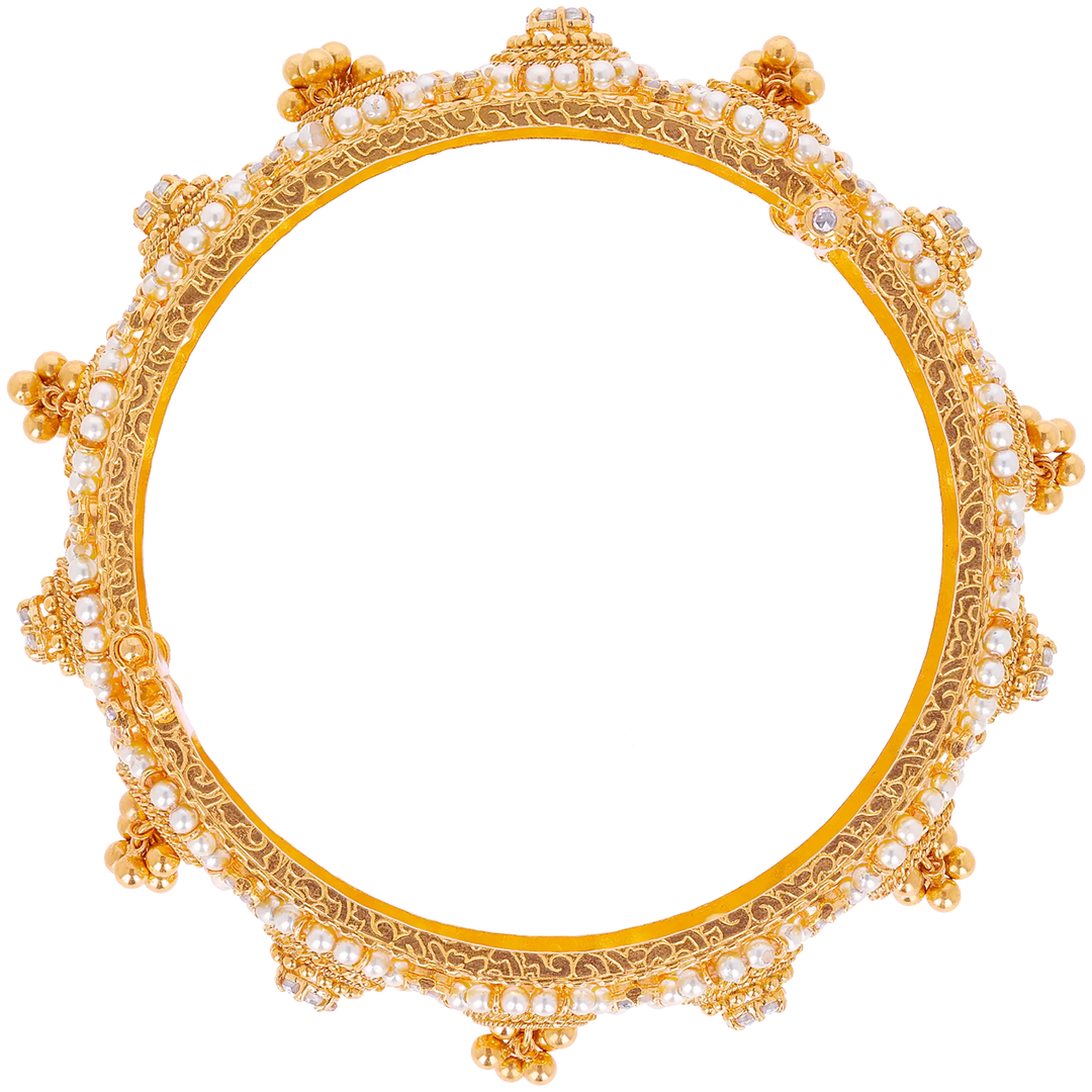 3.04CTW Rose Cut Diamond Openable Kara With Pearl in 22K Gold