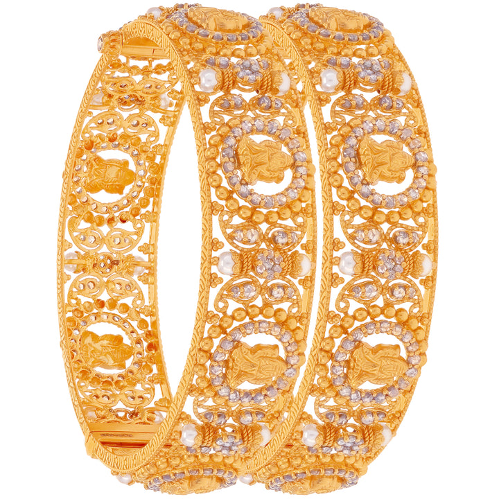 10.17Ct Rose Cut Diamond Set Of 2Pcs Bangles With Pearl in 22K Gold