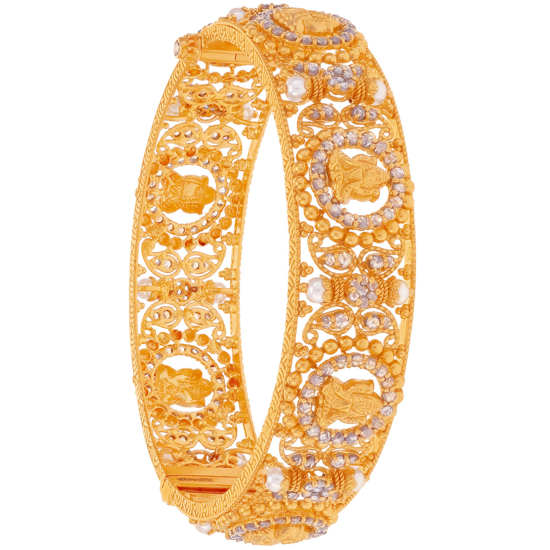 10.17Ct Rose Cut Diamond Set Of 2Pcs Bangles With Pearl in 22K Gold