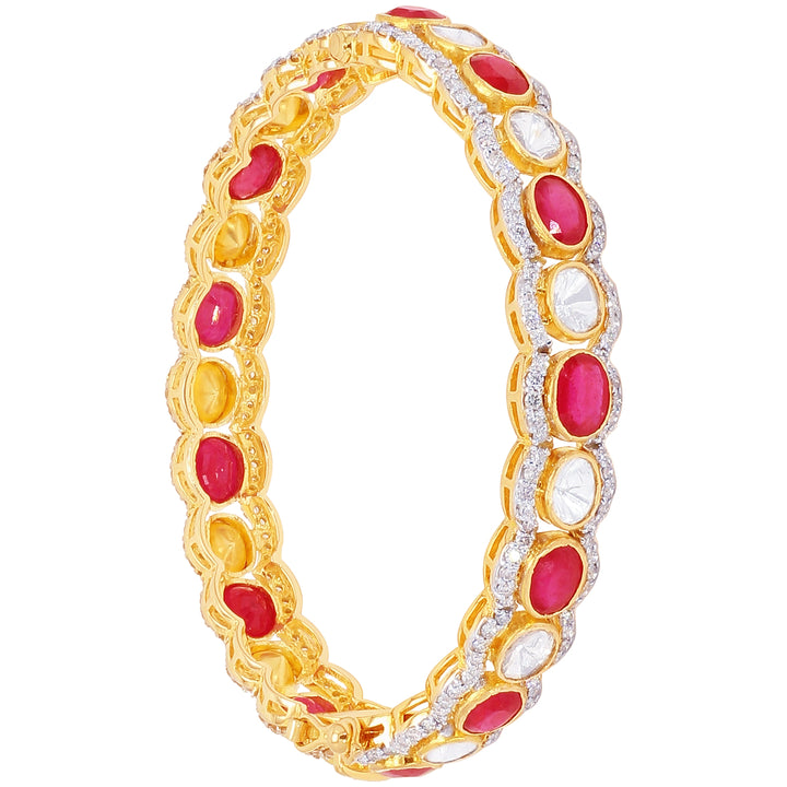 10.60CTW Rose Cut Diamond 2pc Bangle With Ruby in 18K Gold