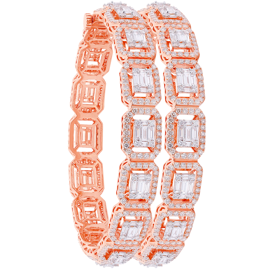 15.86Ct VVS/FG Diamond Set of 2pcs Bangle in 18K Rose Gold