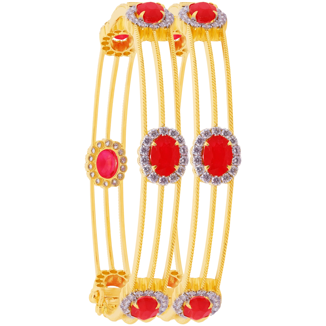 3.77Ct VS/GH Diamond Set Of 2pcs Bangles with Ruby in 18K Gold