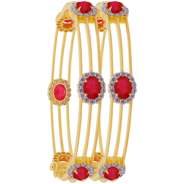 3.77Ct VS/GH Diamond Set Of 2pcs Bangles with Ruby in 18K Gold