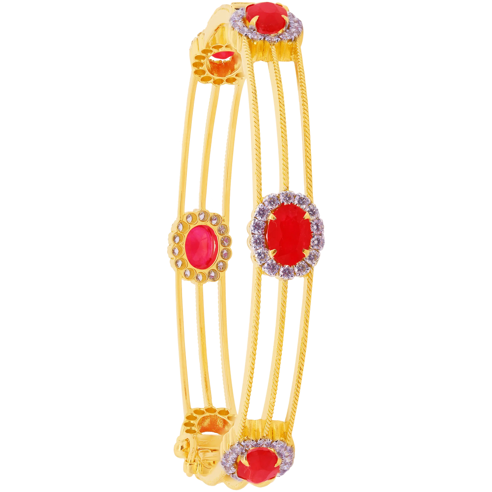 3.77Ct VS/GH Diamond Set Of 2pcs Bangles with Ruby in 18K Gold