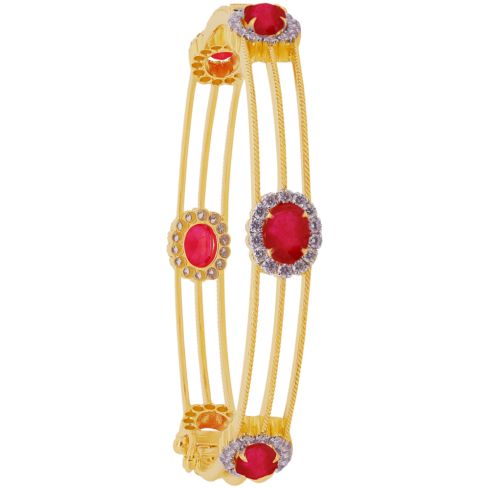 3.77Ct VS/GH Diamond Set Of 2pcs Bangles with Ruby in 18K Gold