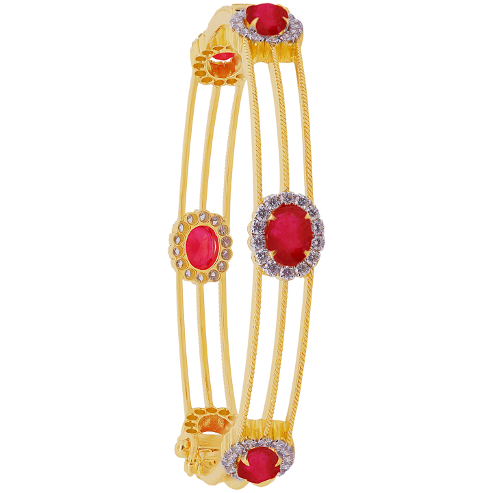 3.98Ct VS/GH Diamond Set Of 2pcs Bangles with Ruby in 18K Gold