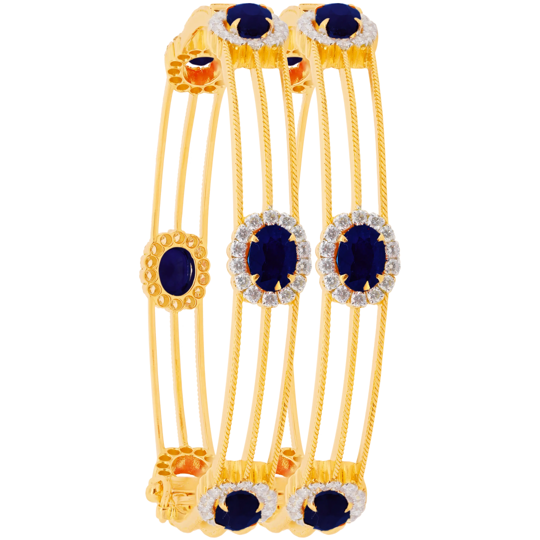 3.02Ct VS/GH Diamond Set Of 2pcs Bangles with Sapphire in 18K Gold