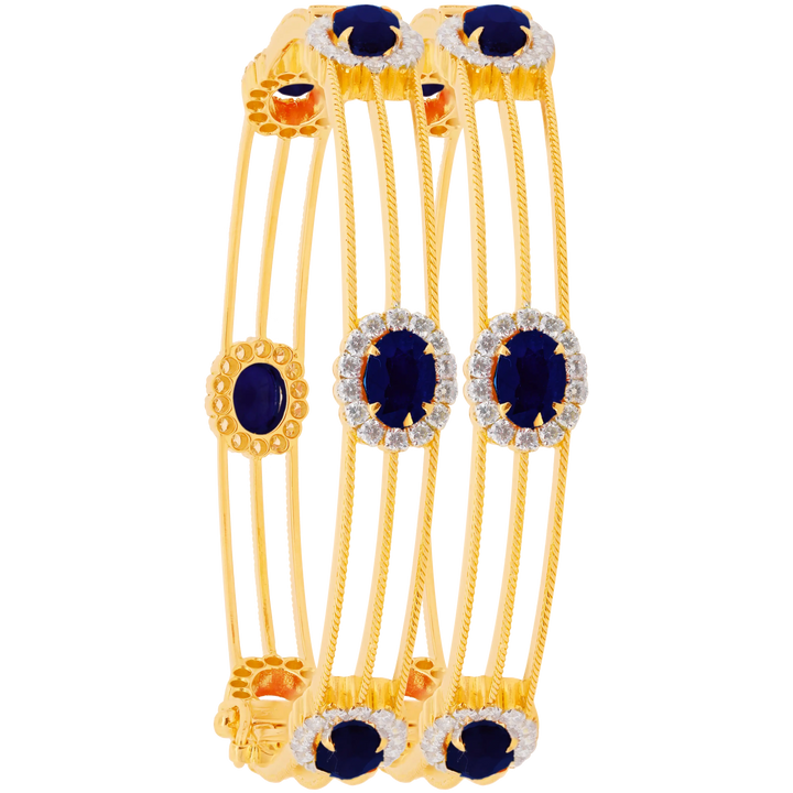 3.02Ct VS/GH Diamond Set Of 2pcs Bangles with Sapphire in 18K Gold