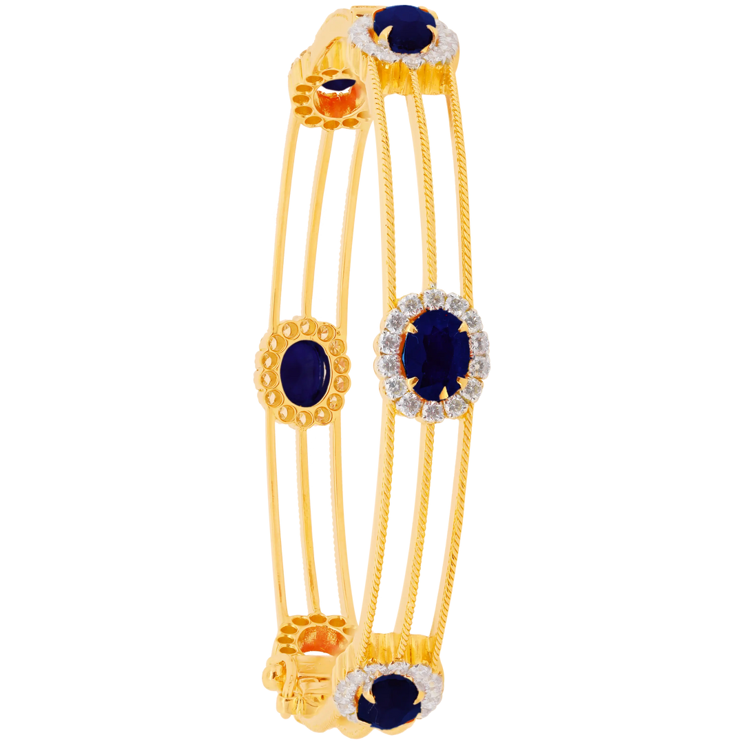 3.02Ct VS/GH Diamond Set Of 2pcs Bangles with Sapphire in 18K Gold