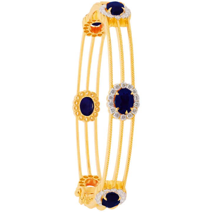 3.02Ct VS/GH Diamond Set Of 2pcs Bangles with Sapphire in 18K Gold