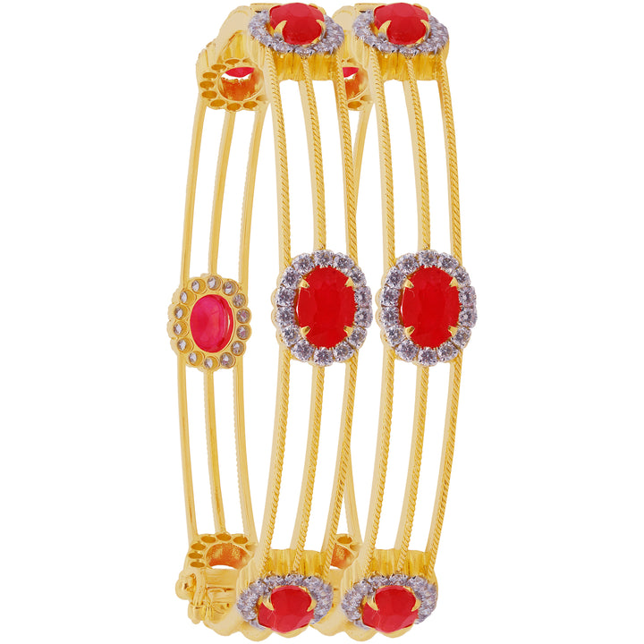 3.55Ct VS/GH Diamond Set of 2pcs Bangles With Ruby in 18K Gold