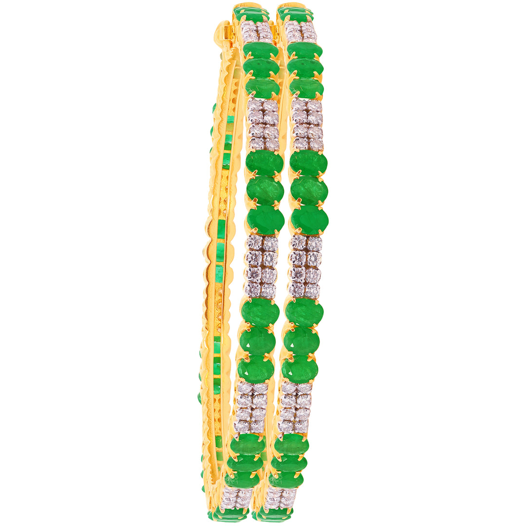 3.75Ct VS/GH Diamond 2pcs Bangle With Emerald in 18K Gold