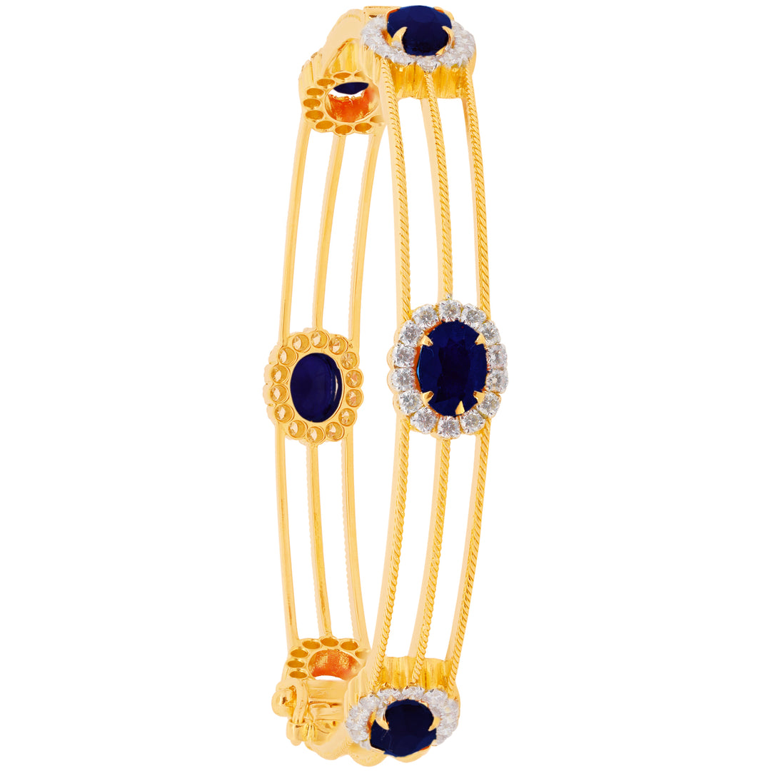 3.23Ct VS/GH Diamond 2pcs Bangle With Sapphire in 18K Gold