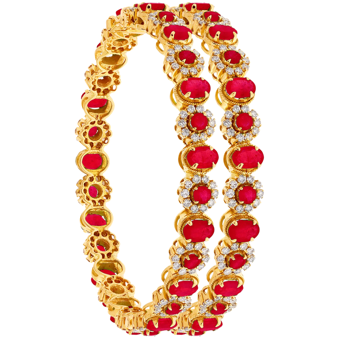 6.72Ct VS/GH Diamond Set Of 2pcs Bangles with Ruby in 18K Gold