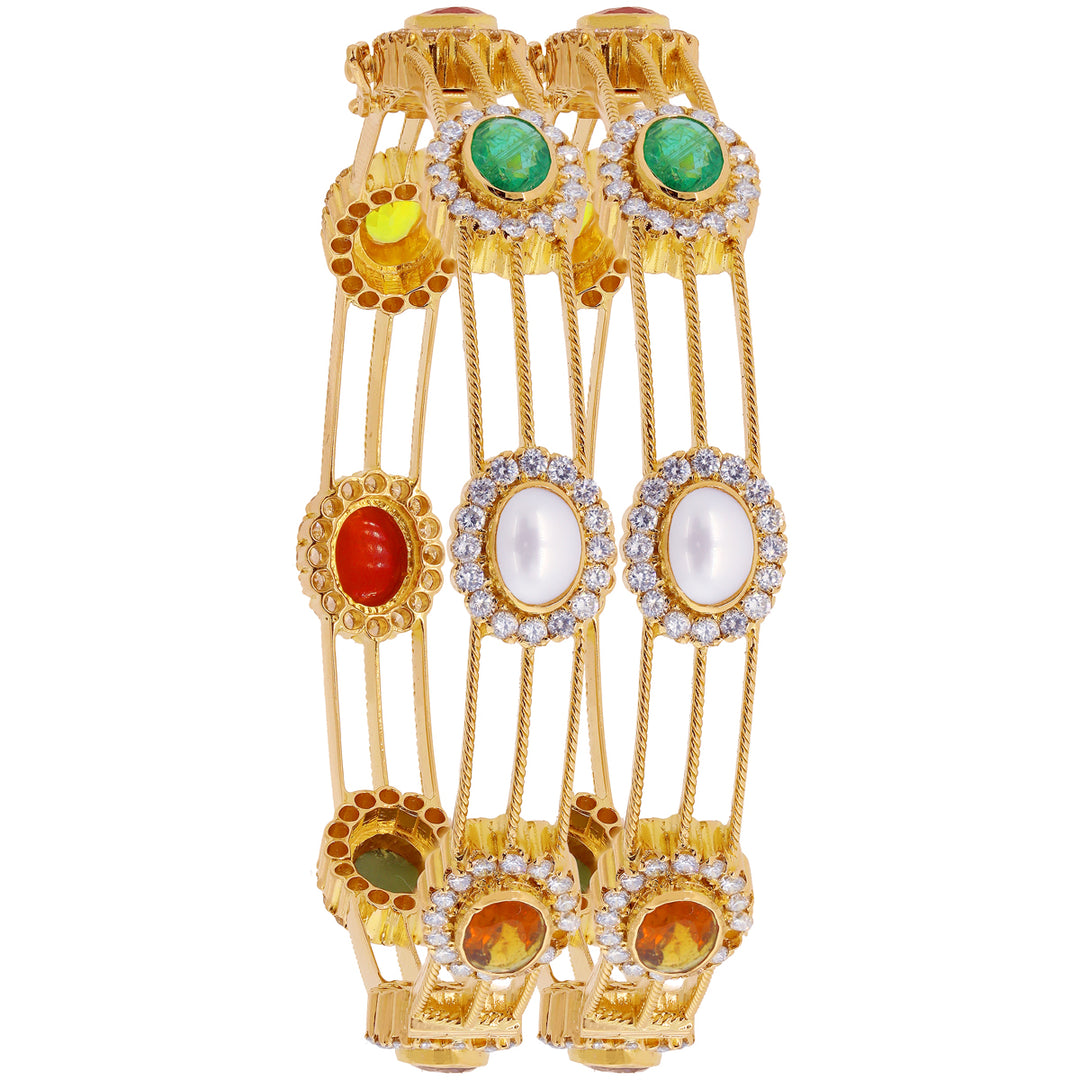 5.67Ct VS/GH Diamond 2pcs Bangle With Navratan in 18K Gold