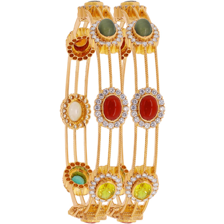5.67Ct VS/GH Diamond 2pcs Bangle With Navratan in 18K Gold