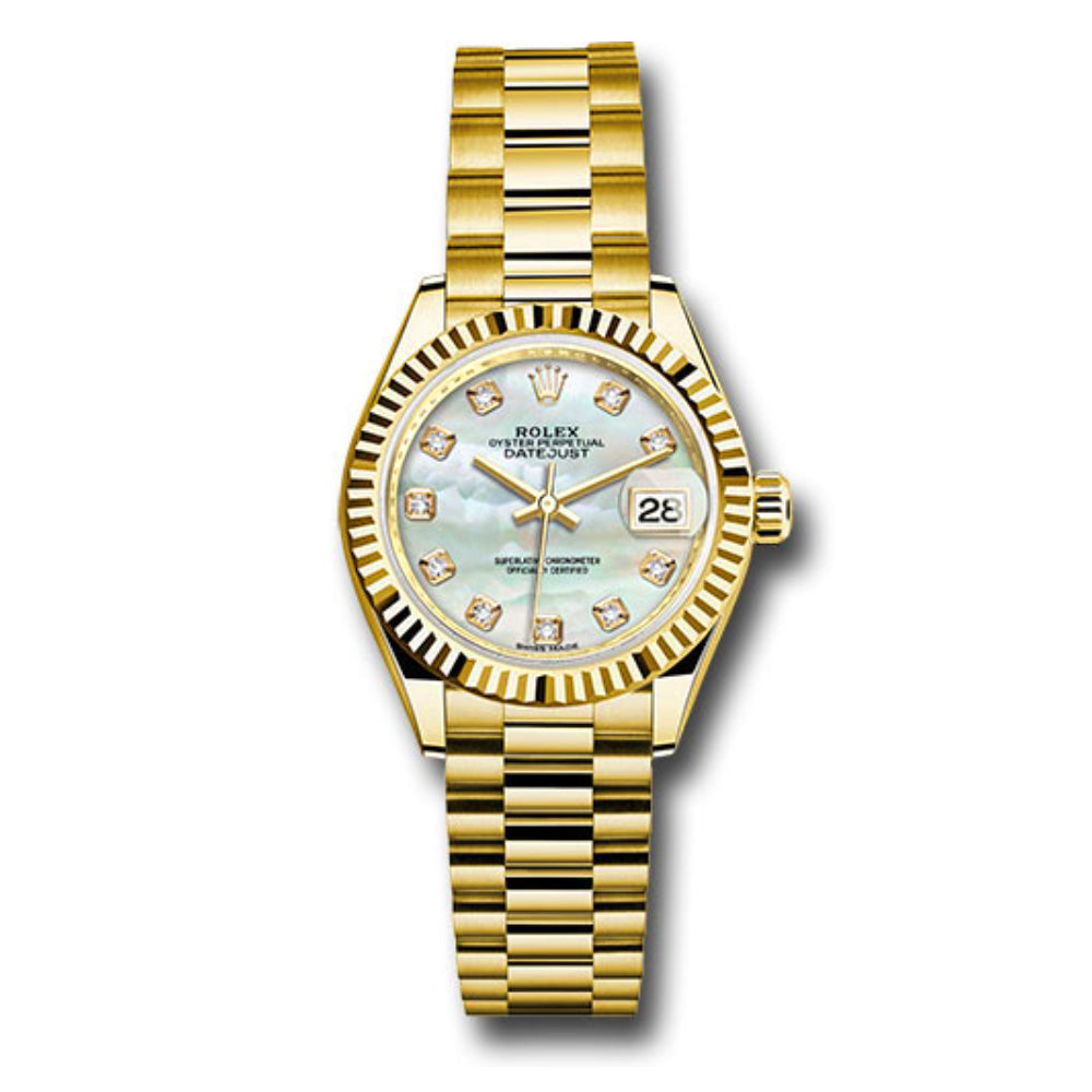 Datejust 26 Presidential Custom Mother of Pearl Diamond Dial Bracelet in 18KT Gold